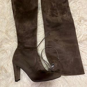 Stuart Weitzman taupe gray suede leather over the knee boots
